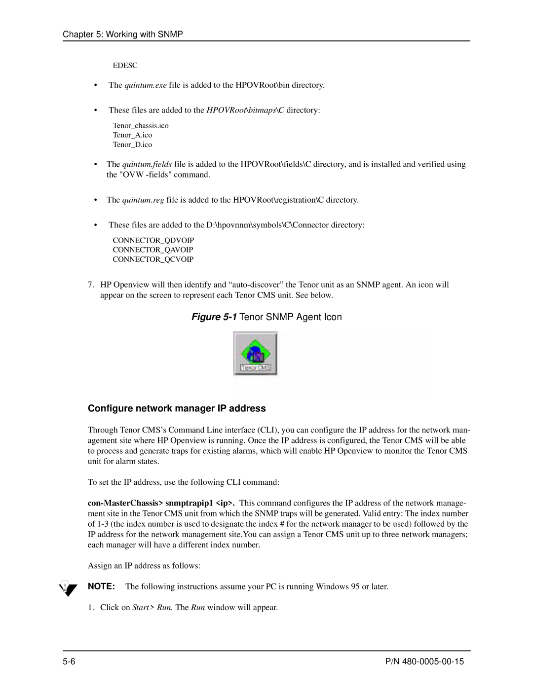 HP 480-0005-00-15 manual 1Tenor Snmp Agent Icon, Configure network manager IP address 