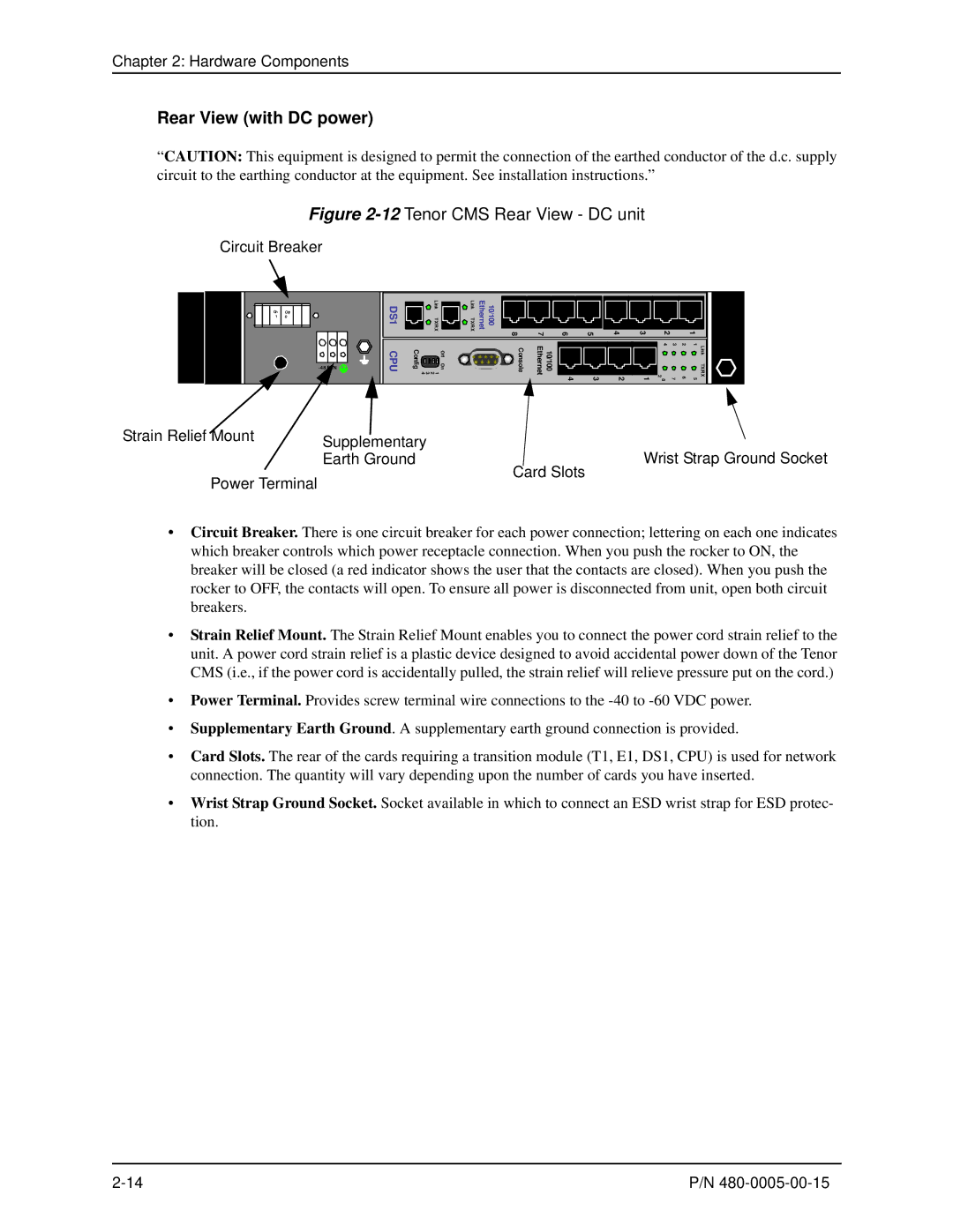 HP 480-0005-00-15 manual Rear View with DC power, 12Tenor CMS Rear View DC unit 