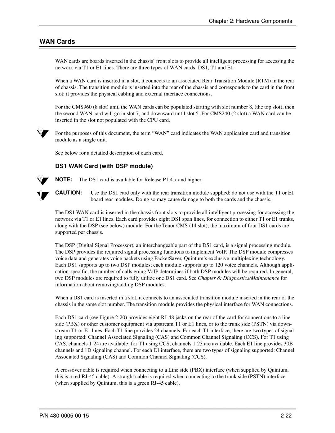 HP 480-0005-00-15 manual WAN Cards, DS1 WAN Card with DSP module 