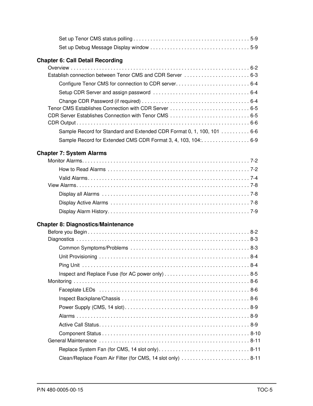 HP 480-0005-00-15 manual Call Detail Recording, System Alarms, Diagnostics/Maintenance 