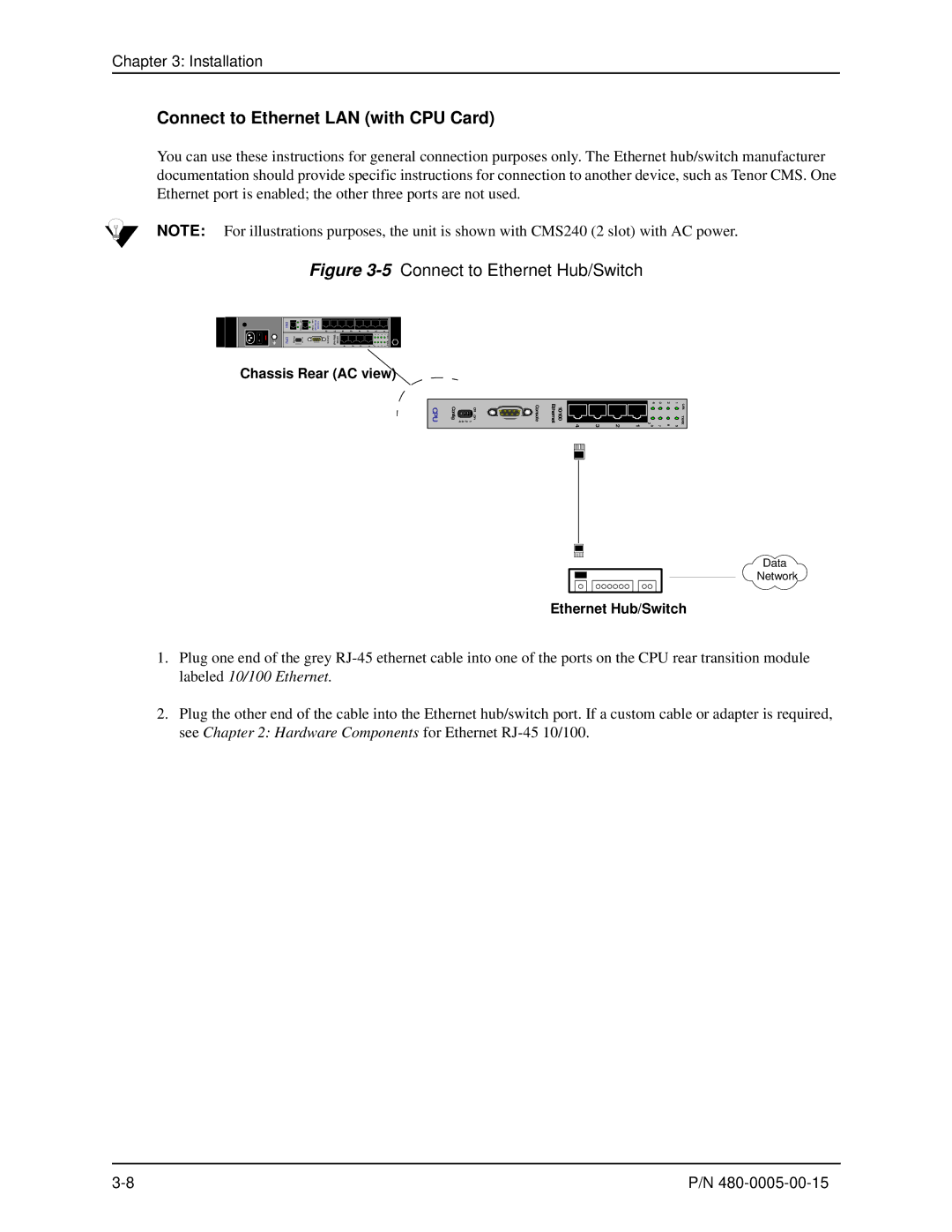 HP 480-0005-00-15 manual Connect to Ethernet LAN with CPU Card, 5Connect to Ethernet Hub/Switch 