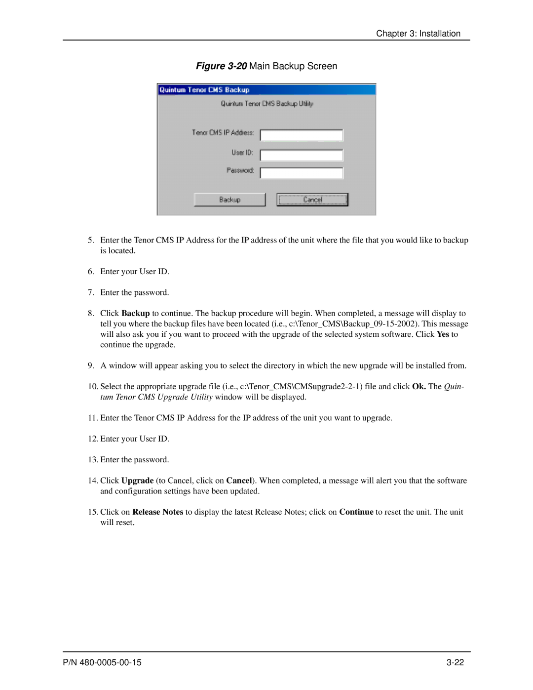 HP 480-0005-00-15 manual 20Main Backup Screen 