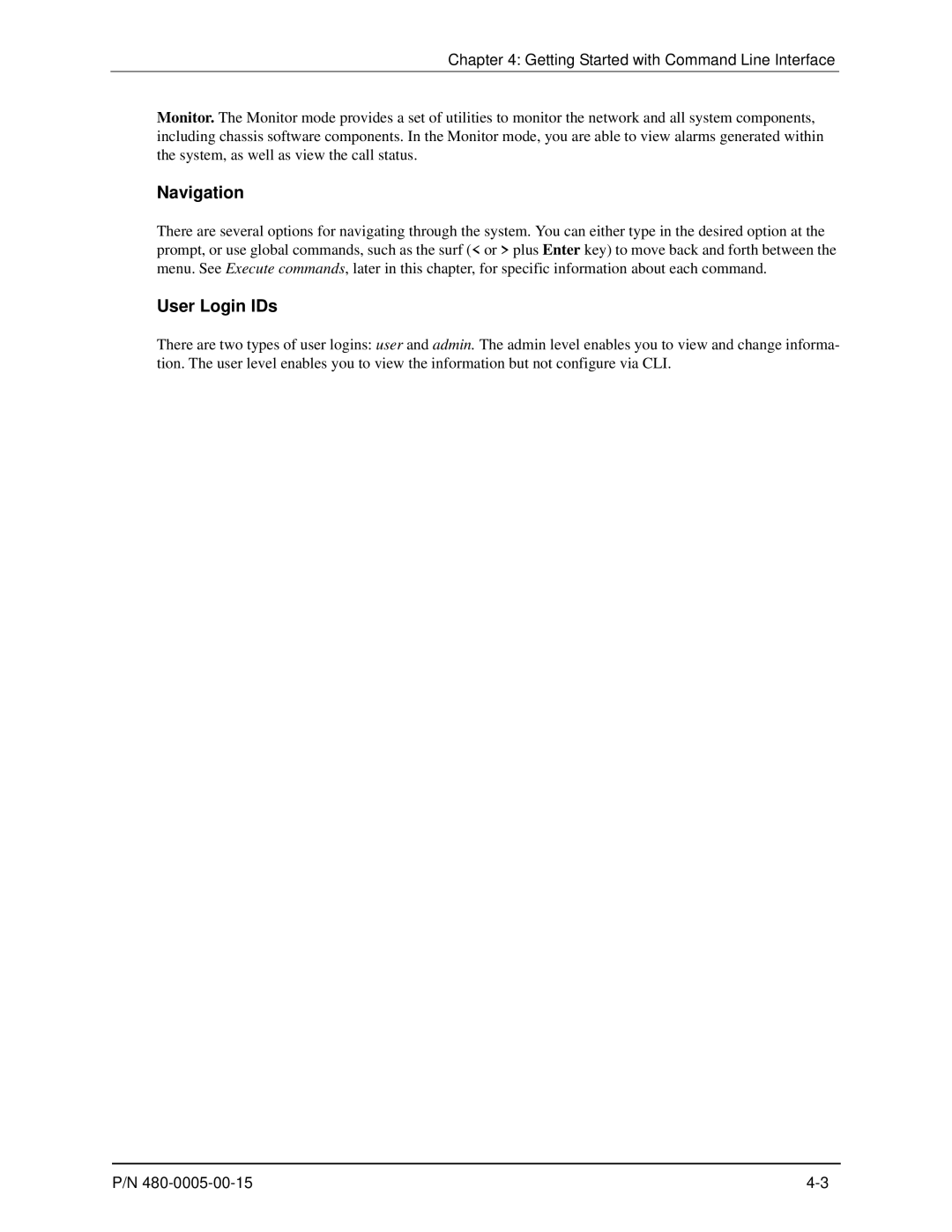 HP 480-0005-00-15 manual Navigation, User Login IDs, Getting Started with Command Line Interface 