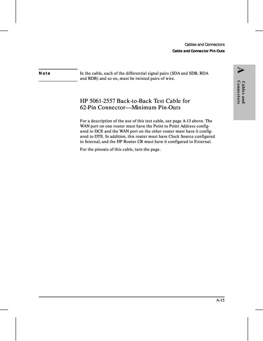 HP 480 N o t e, Cables and Connectors, Cable and Connector Pin-Outs, and RDB and so on, must be twisted pairs of wire 