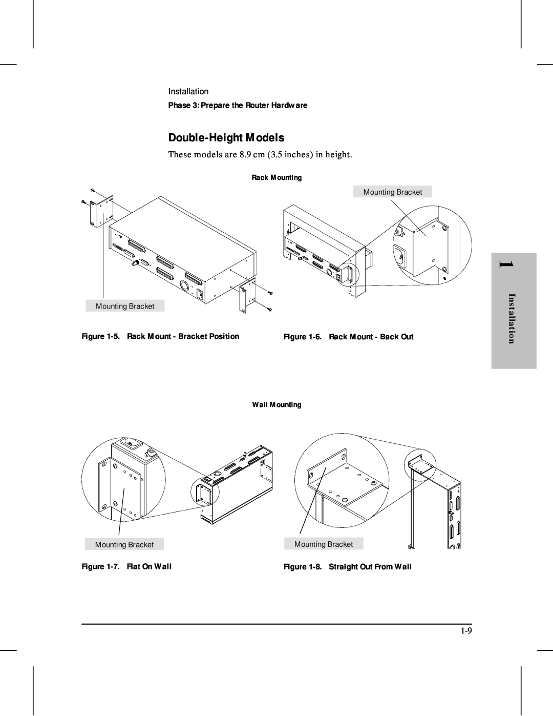 HP 480 manual Double-Height Models, Installation, Phase 3 Prepare the Router Hardware, 5. Rack Mount - Bracket Position 