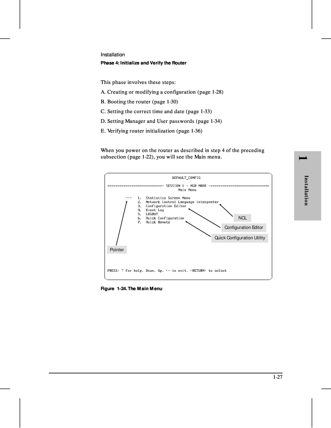 HP 480 manual Phase 4 Initialize and Verify the Router, This phase involves these steps, 24. The Main Menu 