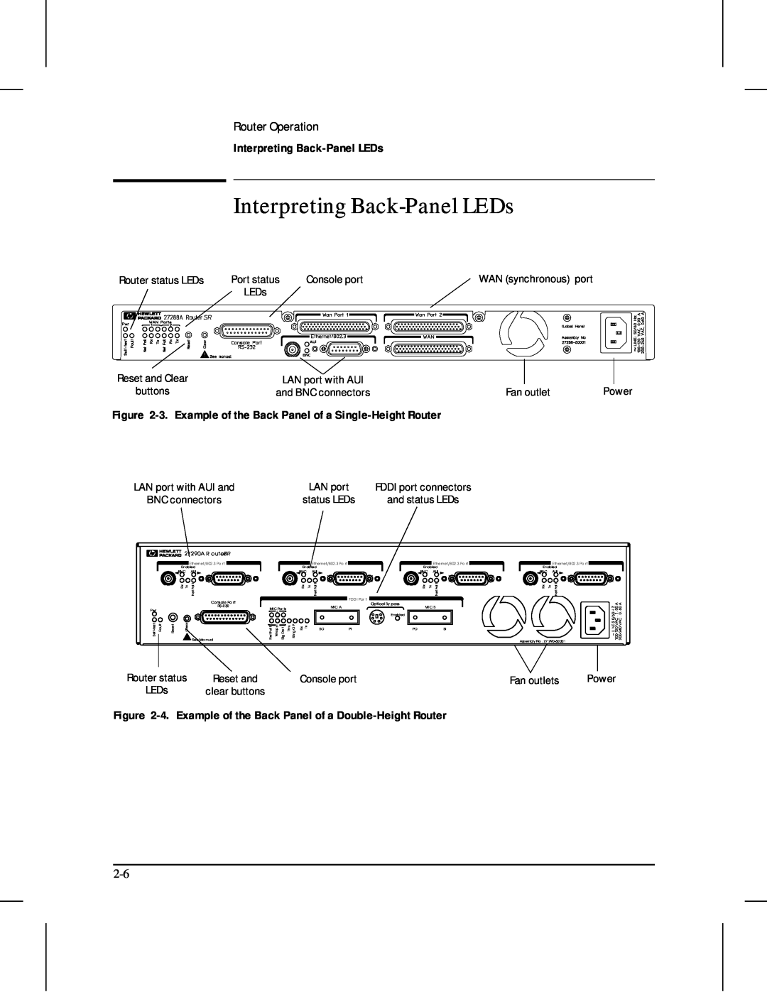 HP 480 manual Interpreting Back-Panel LEDs, Router Operation, 3. Example of the Back Panel of a Single-Height Router, Power 