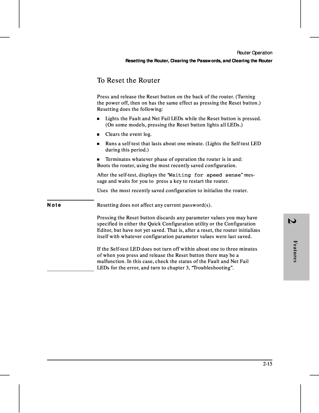 HP 480 manual To Reset the Router, N o t e, Features 
