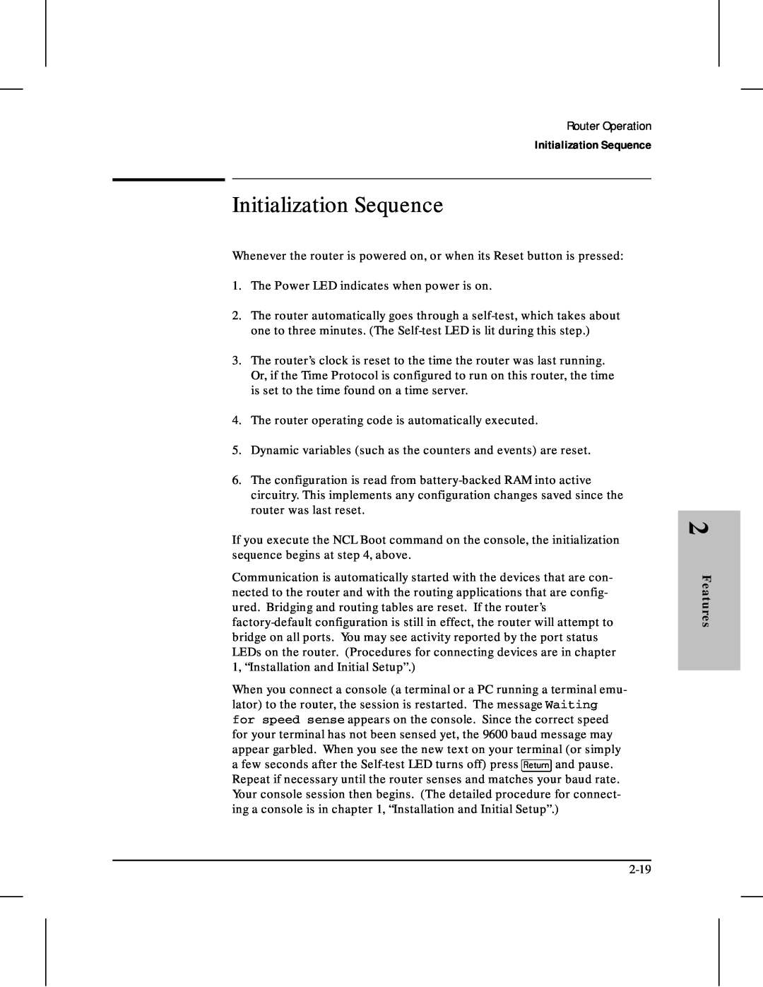 HP 480 manual Initialization Sequence, Features 