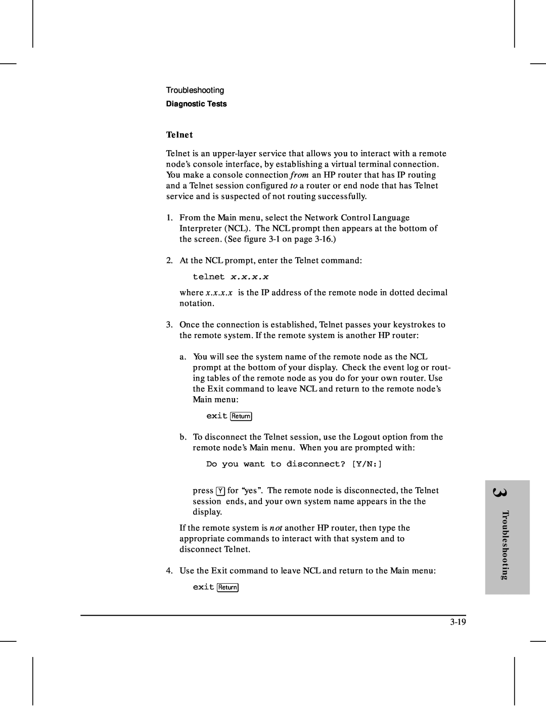 HP 480 manual Diagnostic Tests, Telnet 