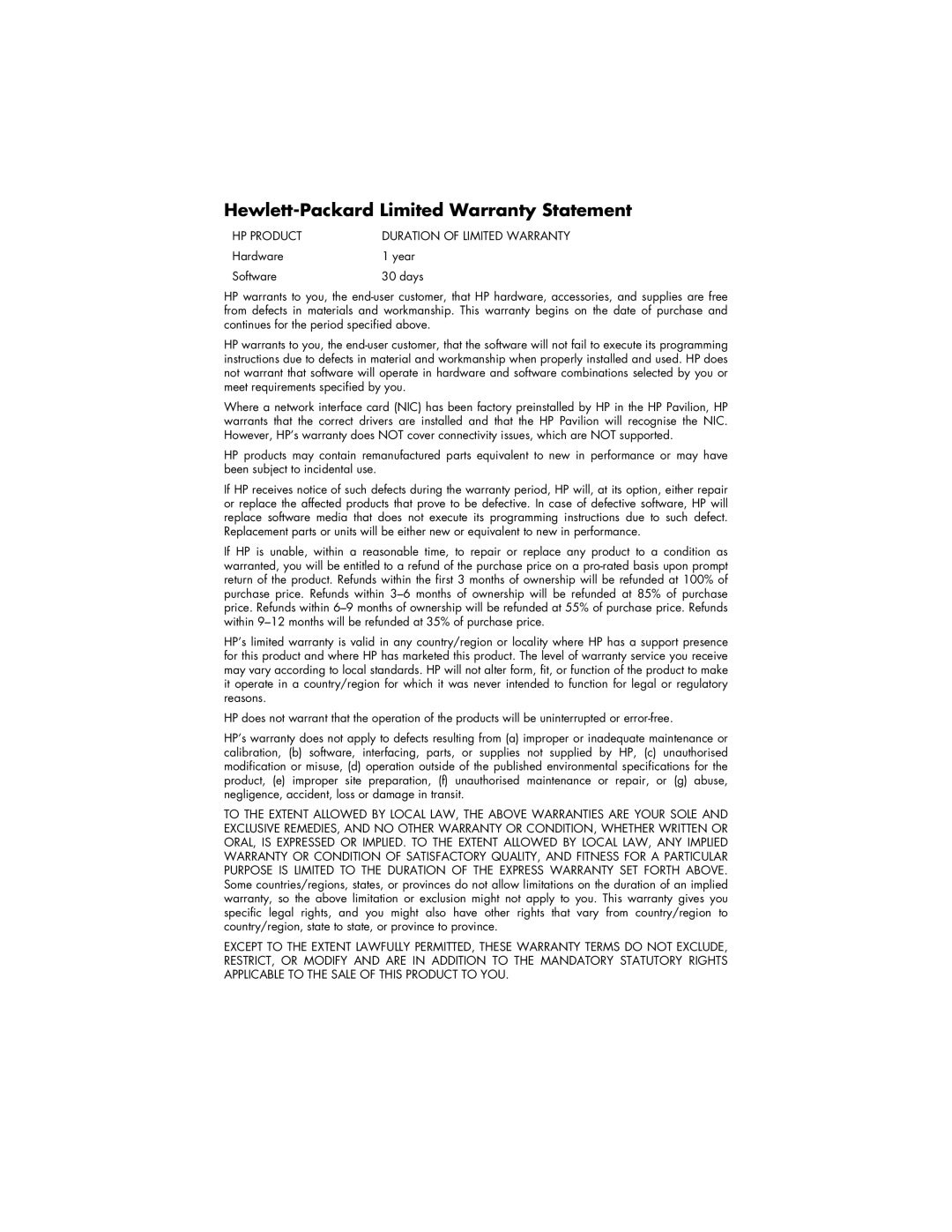 HP 483.uk manual Hewlett-Packard Limited Warranty Statement, HP Product 