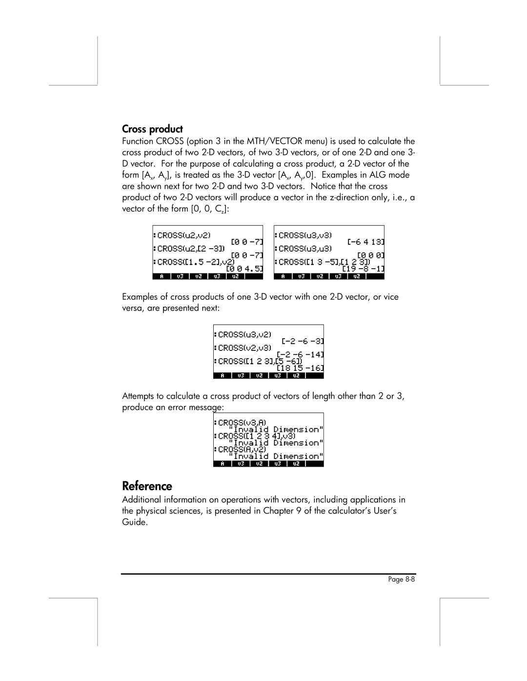 HP 49g manual Reference, Cross product 