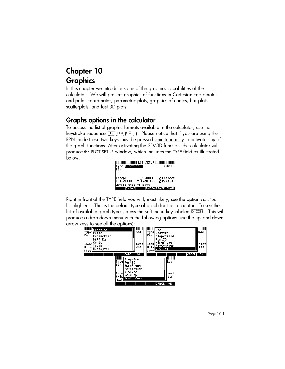 HP 49g manual Chapter Graphics, Graphs options in the calculator 