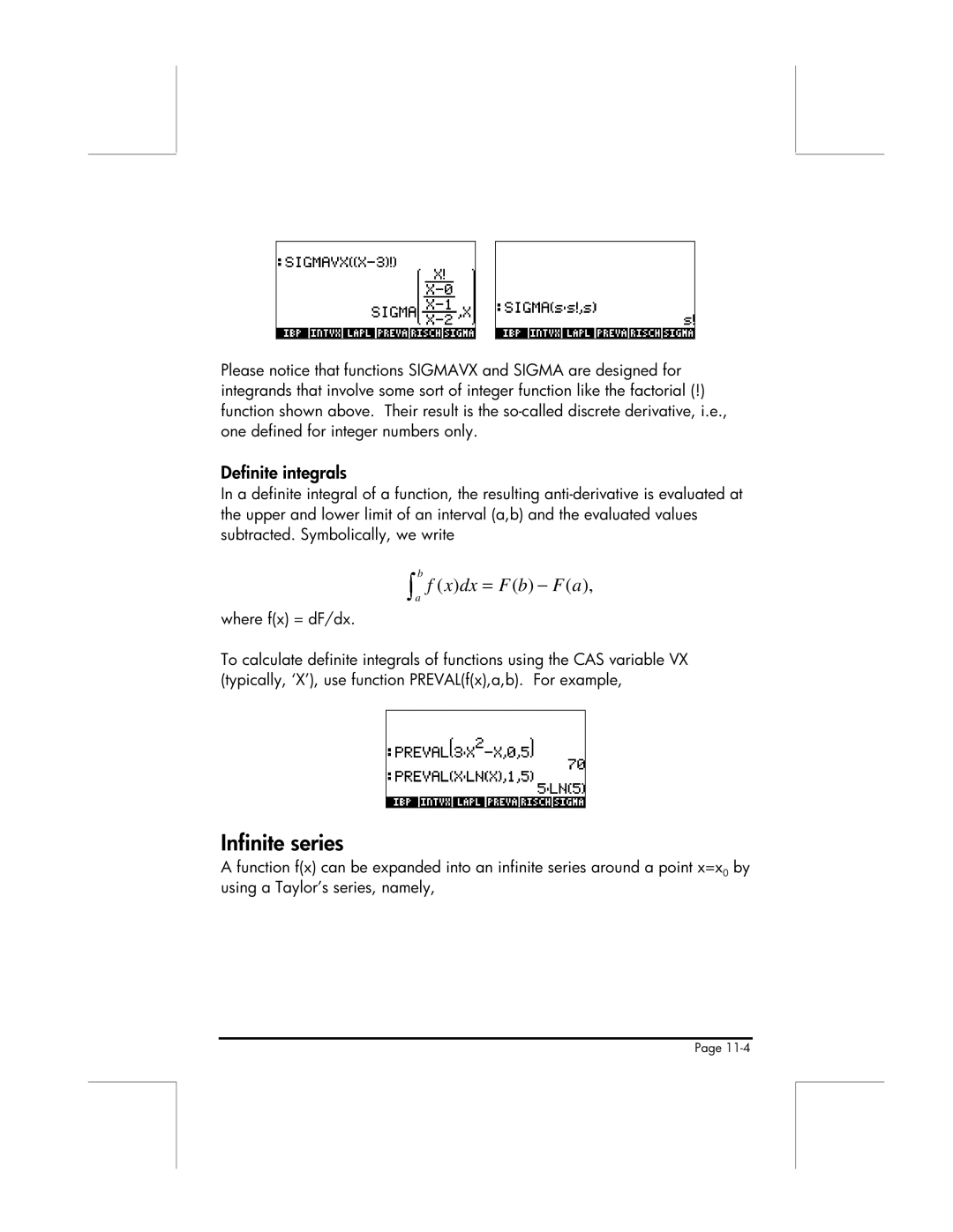 HP 49g manual Xdx = F b − F a 