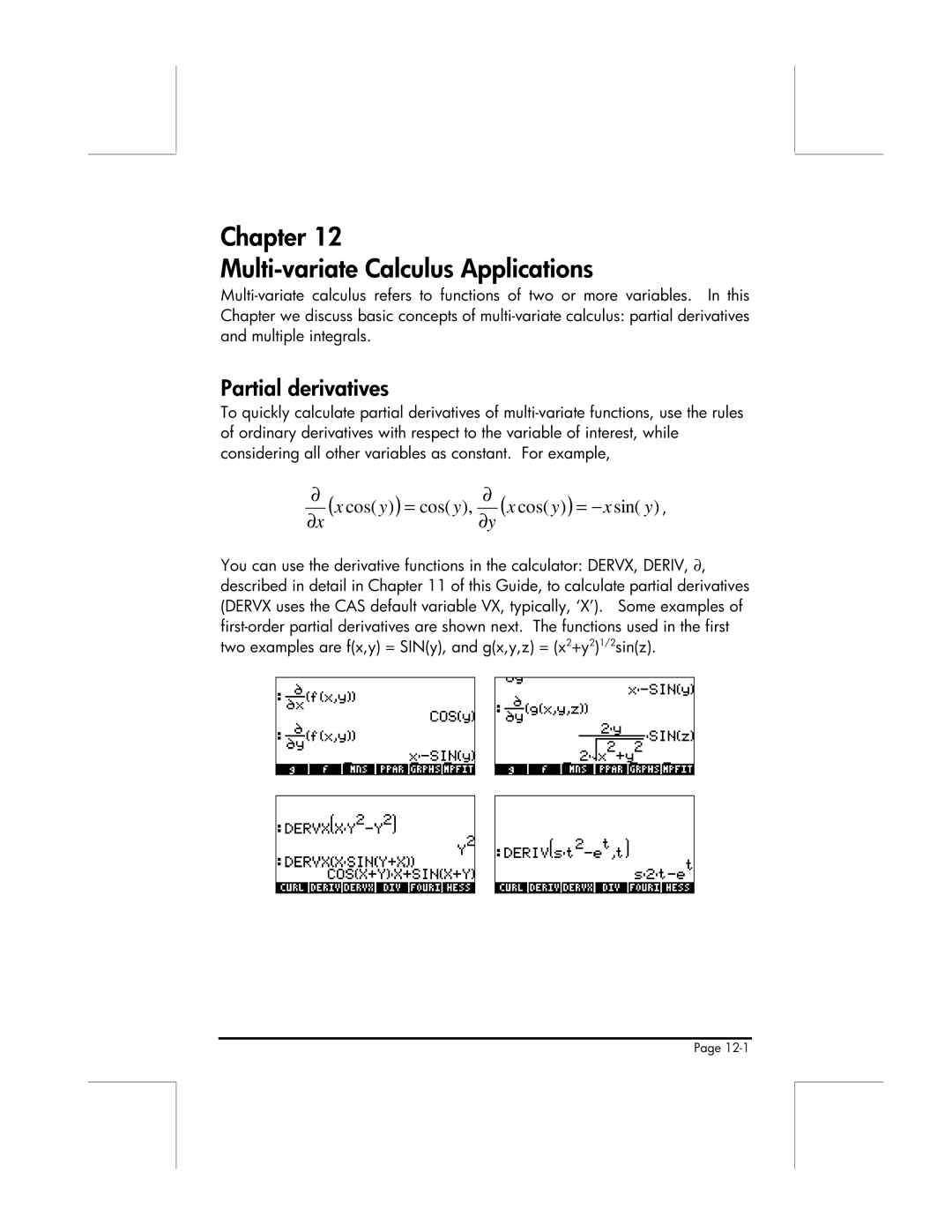 HP 49g manual Chapter Multi-variate Calculus Applications, Partial derivatives 