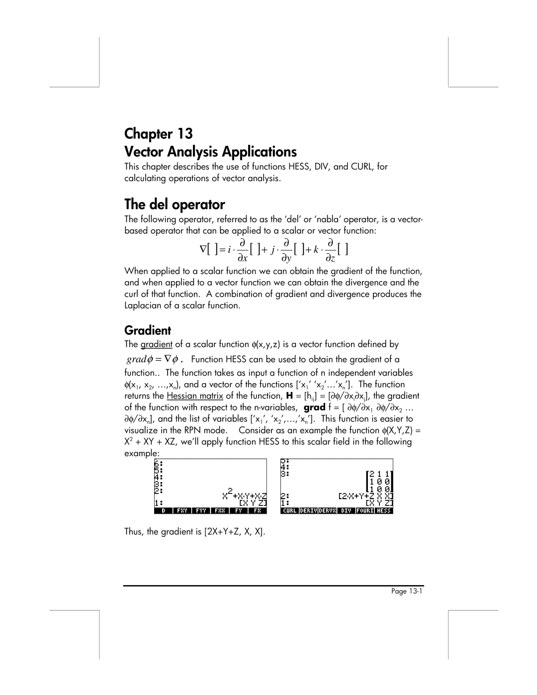 HP 49g manual Chapter Vector Analysis Applications, Del operator, Gradient 