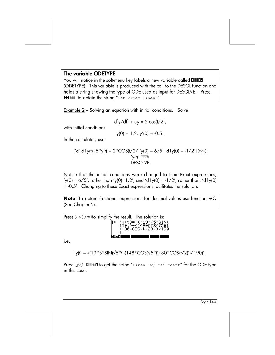 HP 49g manual Variable Odetype, Desolve` 