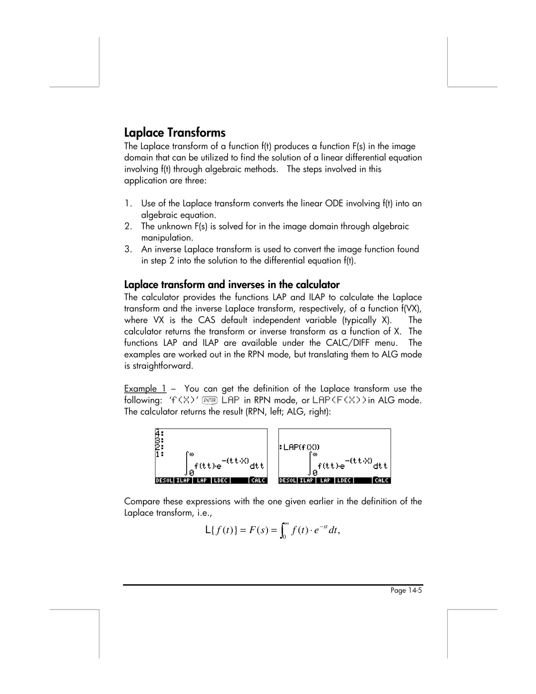 HP 49g manual Laplace Transforms, Laplace transform and inverses in the calculator 