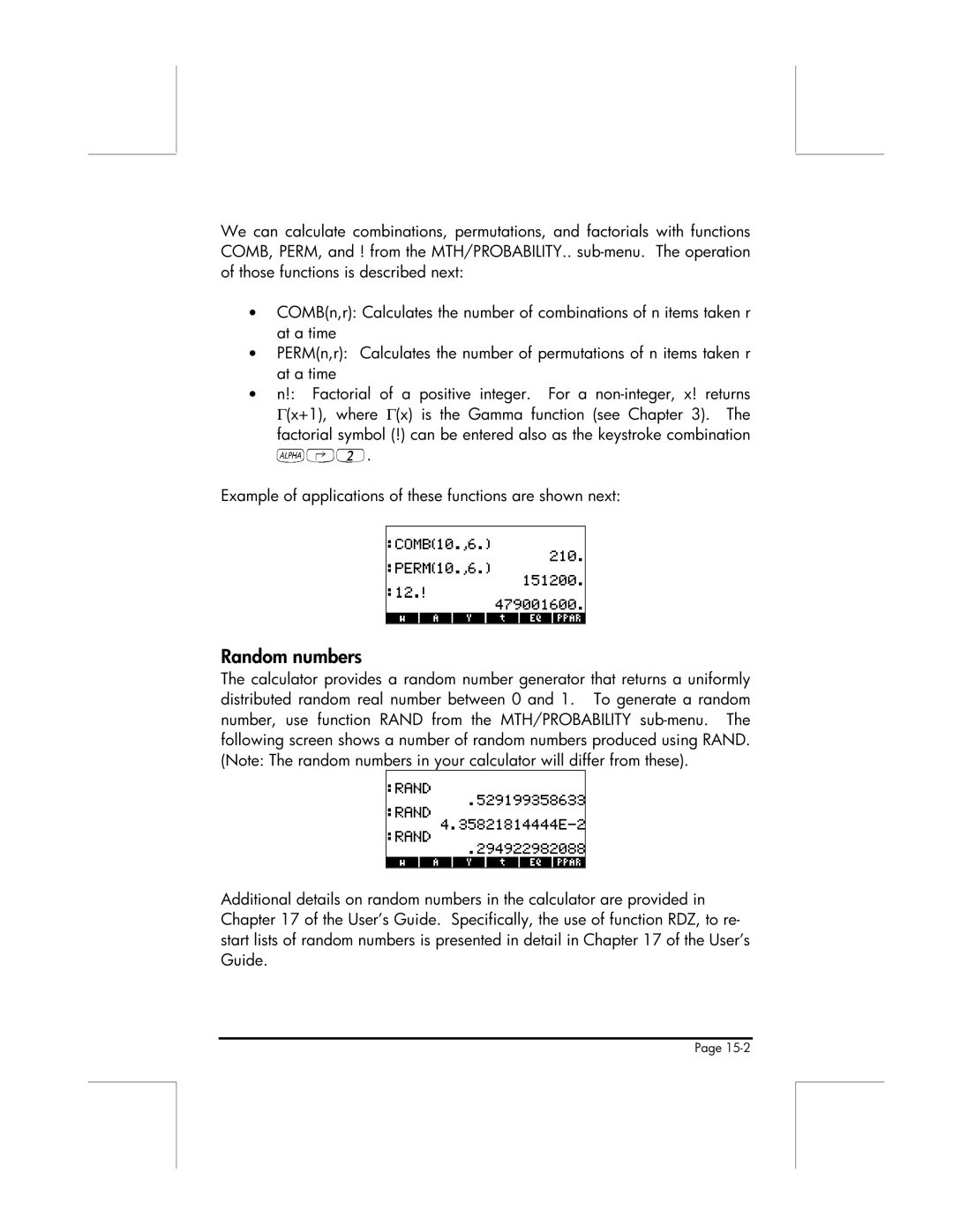 HP 49g manual Random numbers 