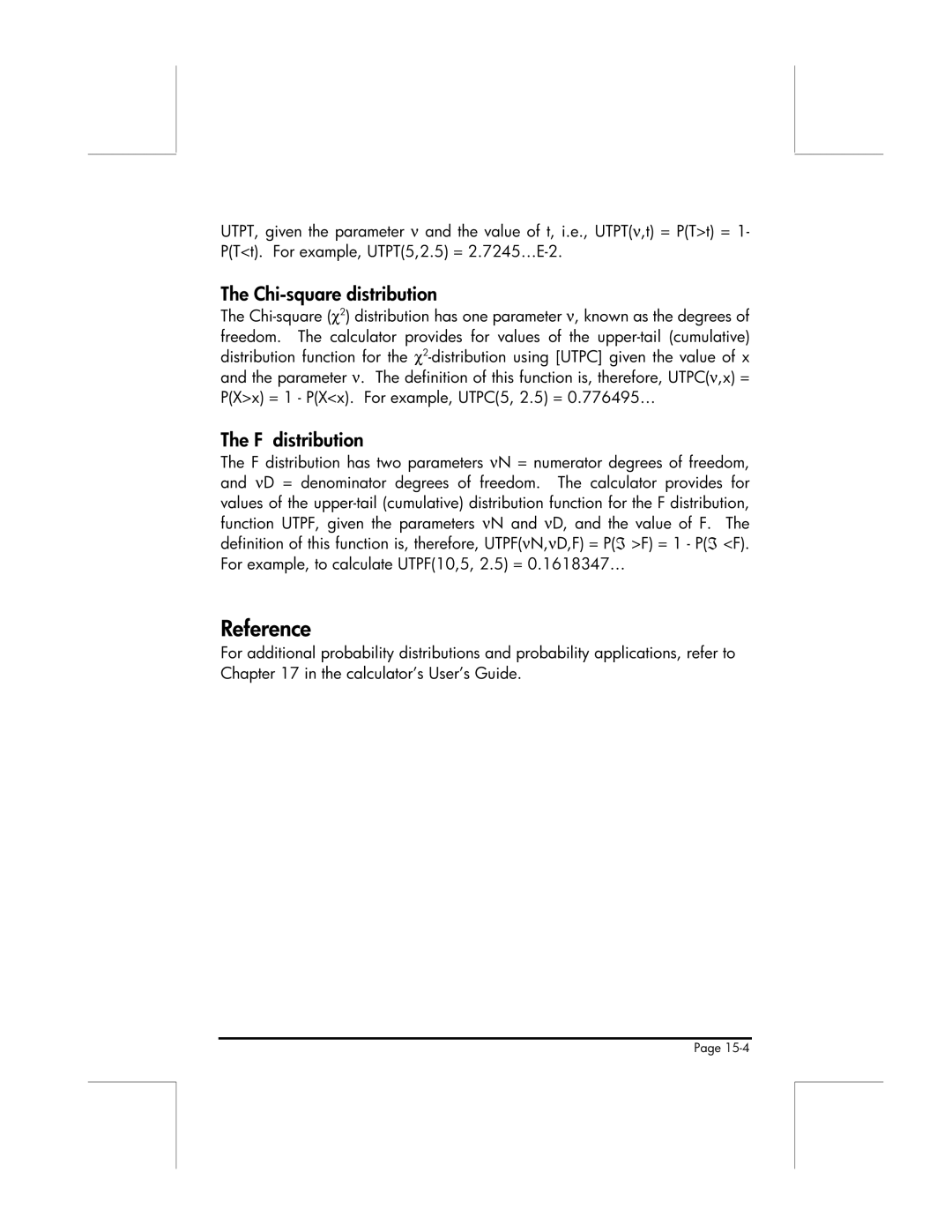 HP 49g manual Chi-square distribution, F distribution 