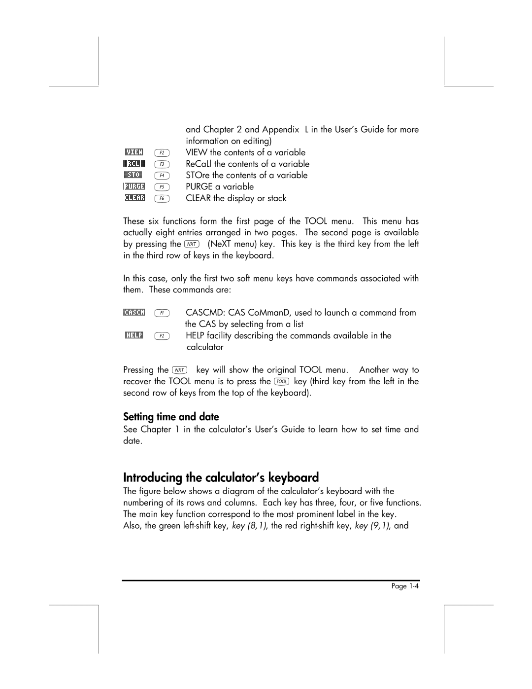 HP 49g manual Introducing the calculator’s keyboard, Setting time and date 