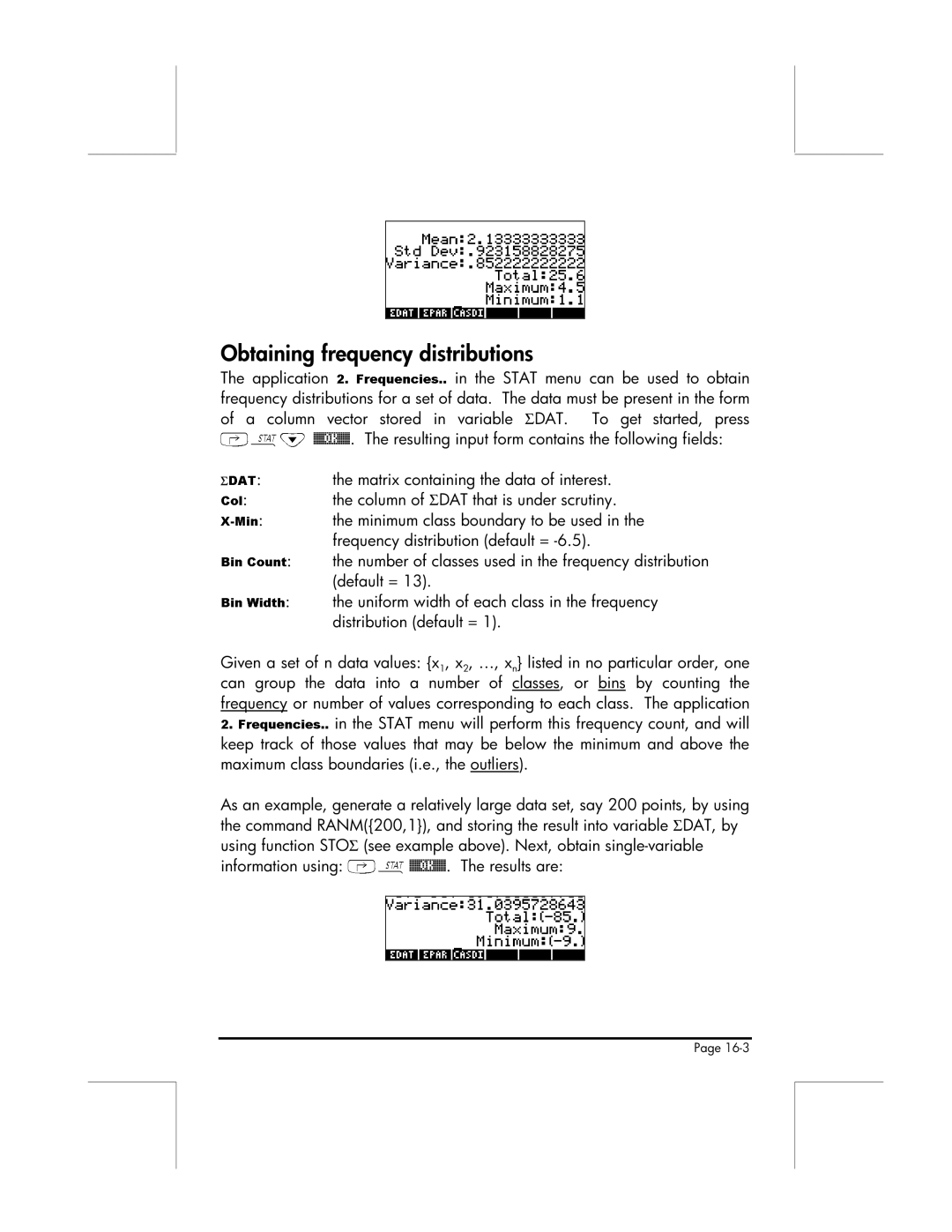 HP 49g manual Obtaining frequency distributions 