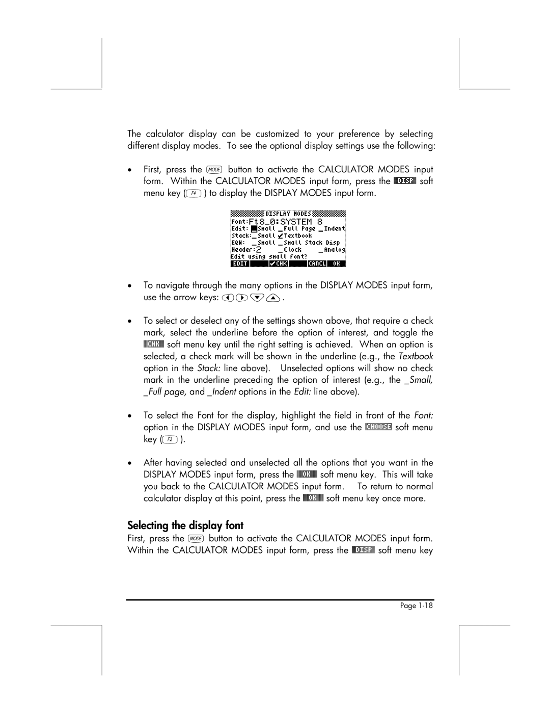 HP 49g manual Selecting the display font 