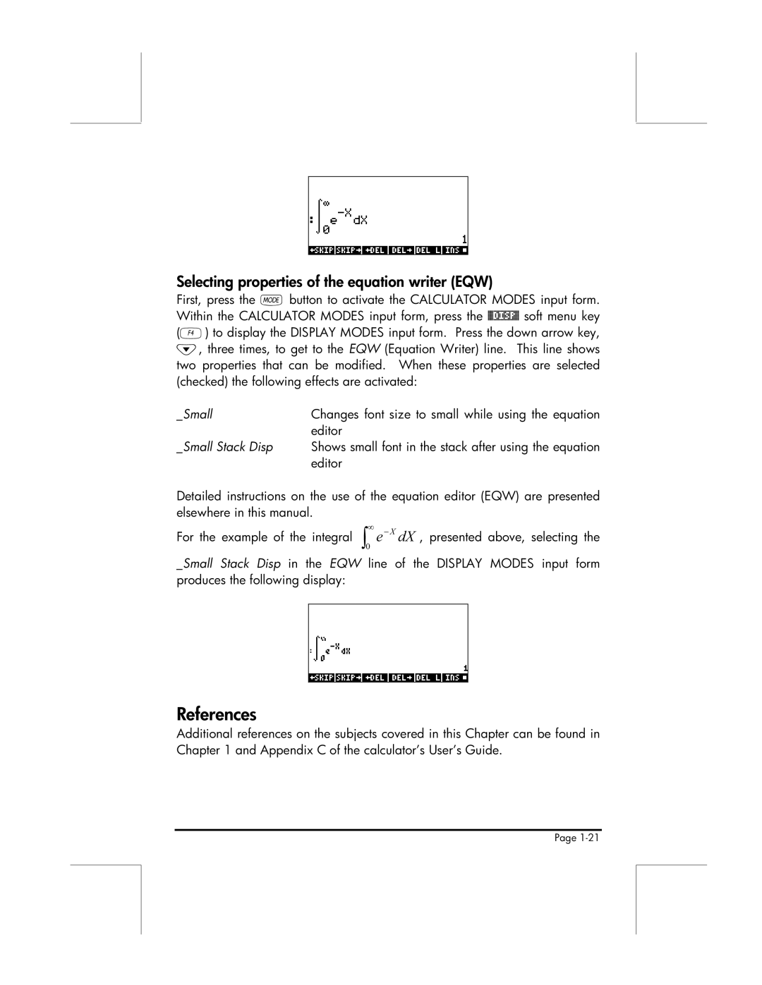 HP 49g manual References, Selecting properties of the equation writer EQW 