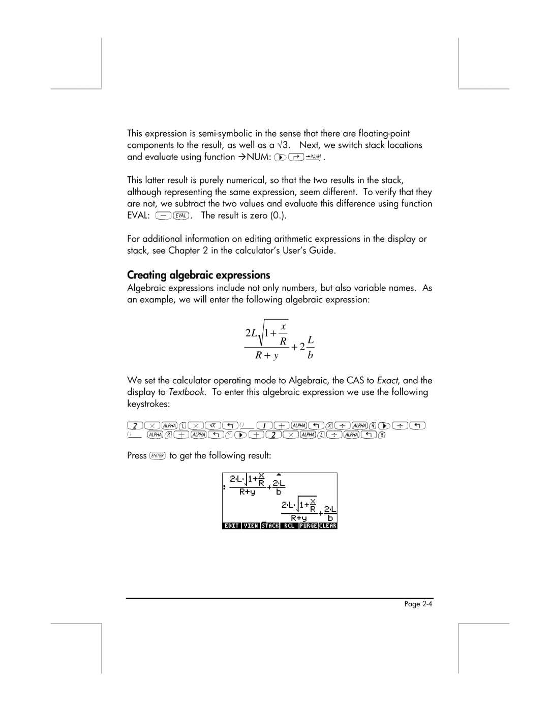 HP 49g manual Creating algebraic expressions, + y 