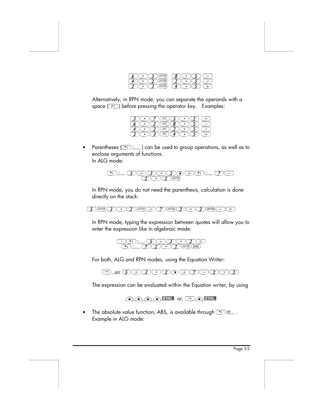 HP 49g manual Directly on the stack, For both, ALG and RPN modes, using the Equation Writer 