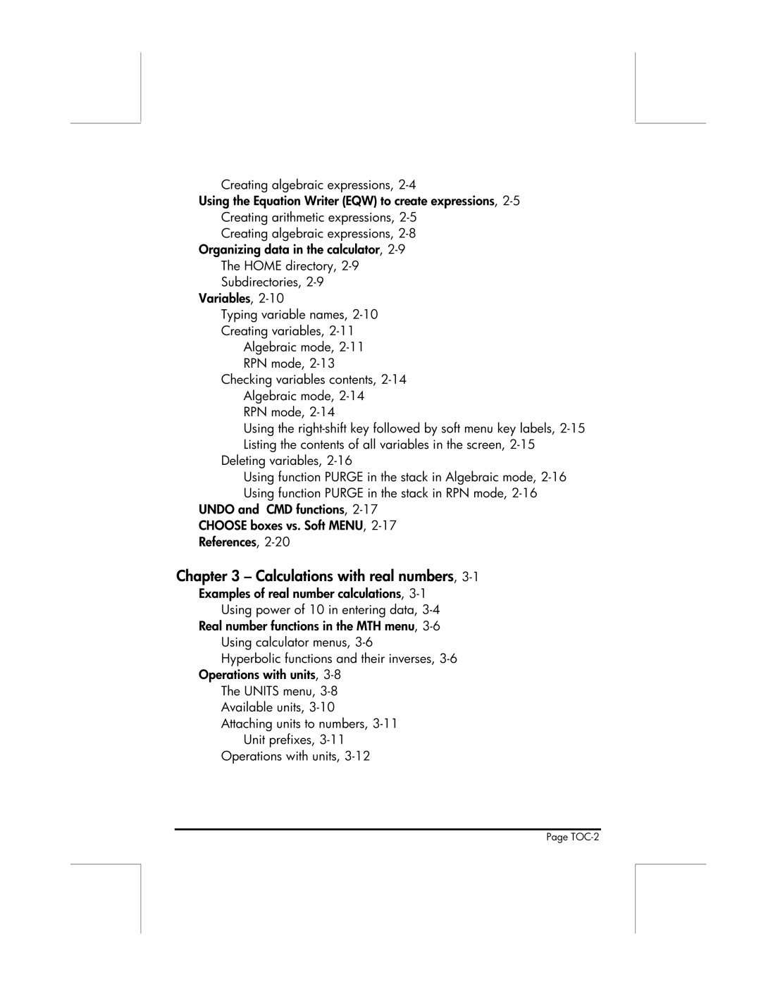 HP 49g manual Calculations with real numbers 