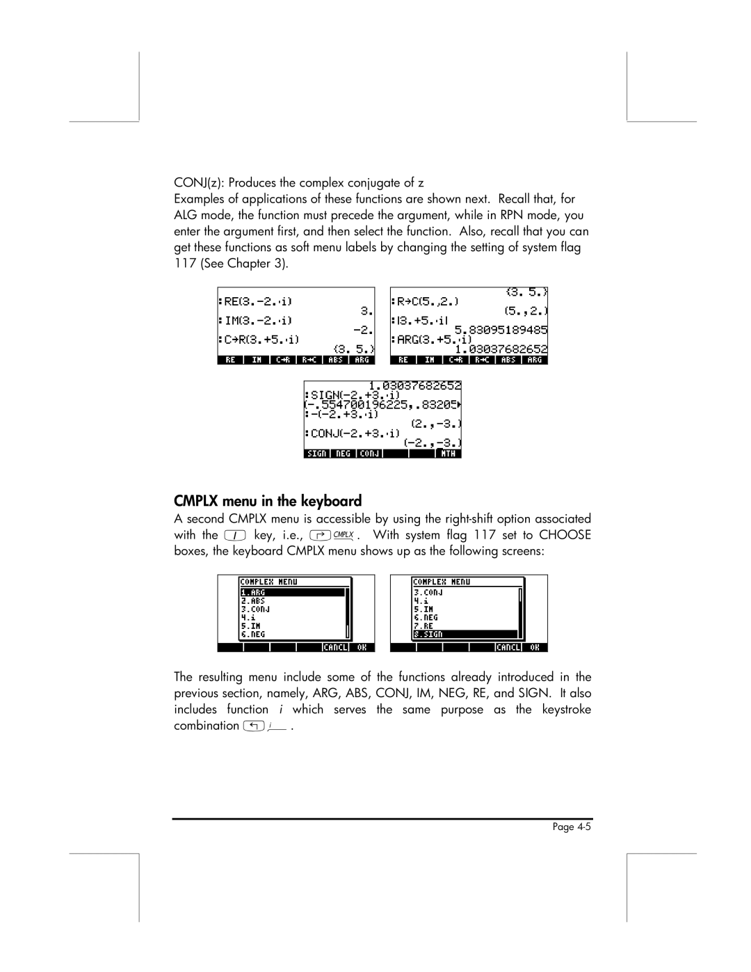 HP 49g manual Cmplx menu in the keyboard 