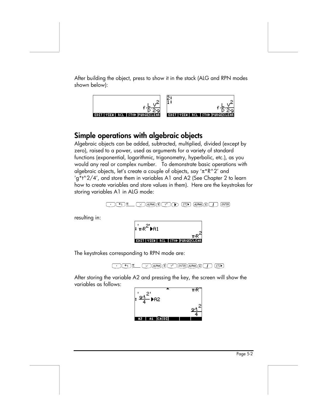 HP 49g manual Simple operations with algebraic objects 