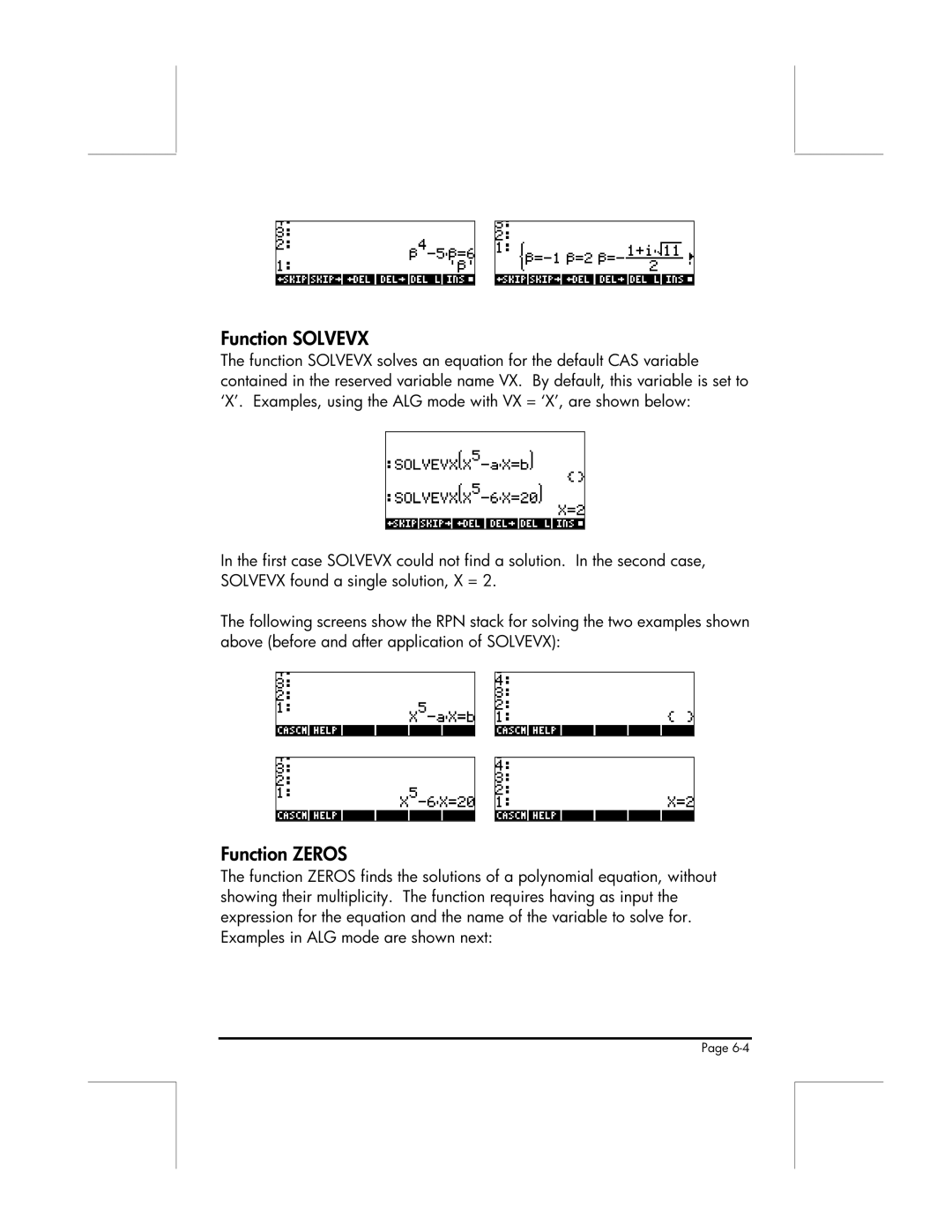 HP 49g manual Function Solvevx, Function Zeros 