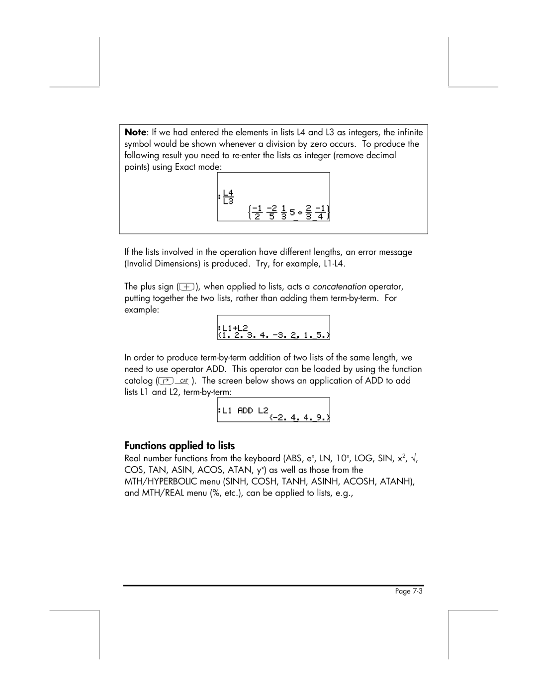 HP 49g manual Functions applied to lists 