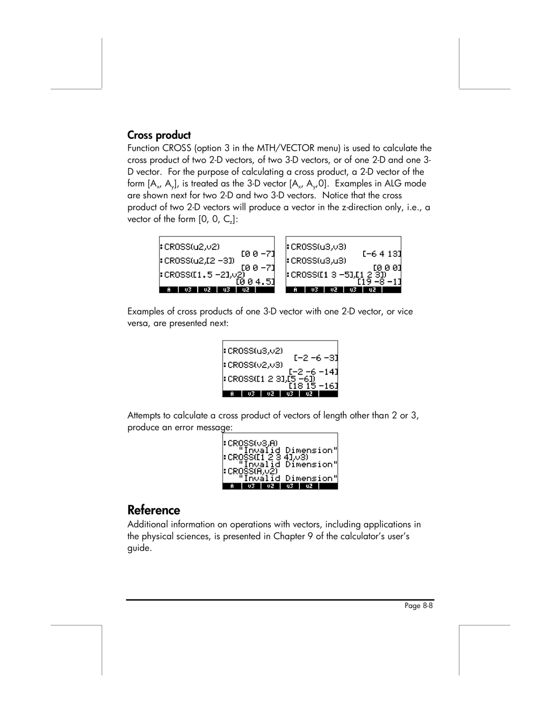 HP 49g manual Reference, Cross product 