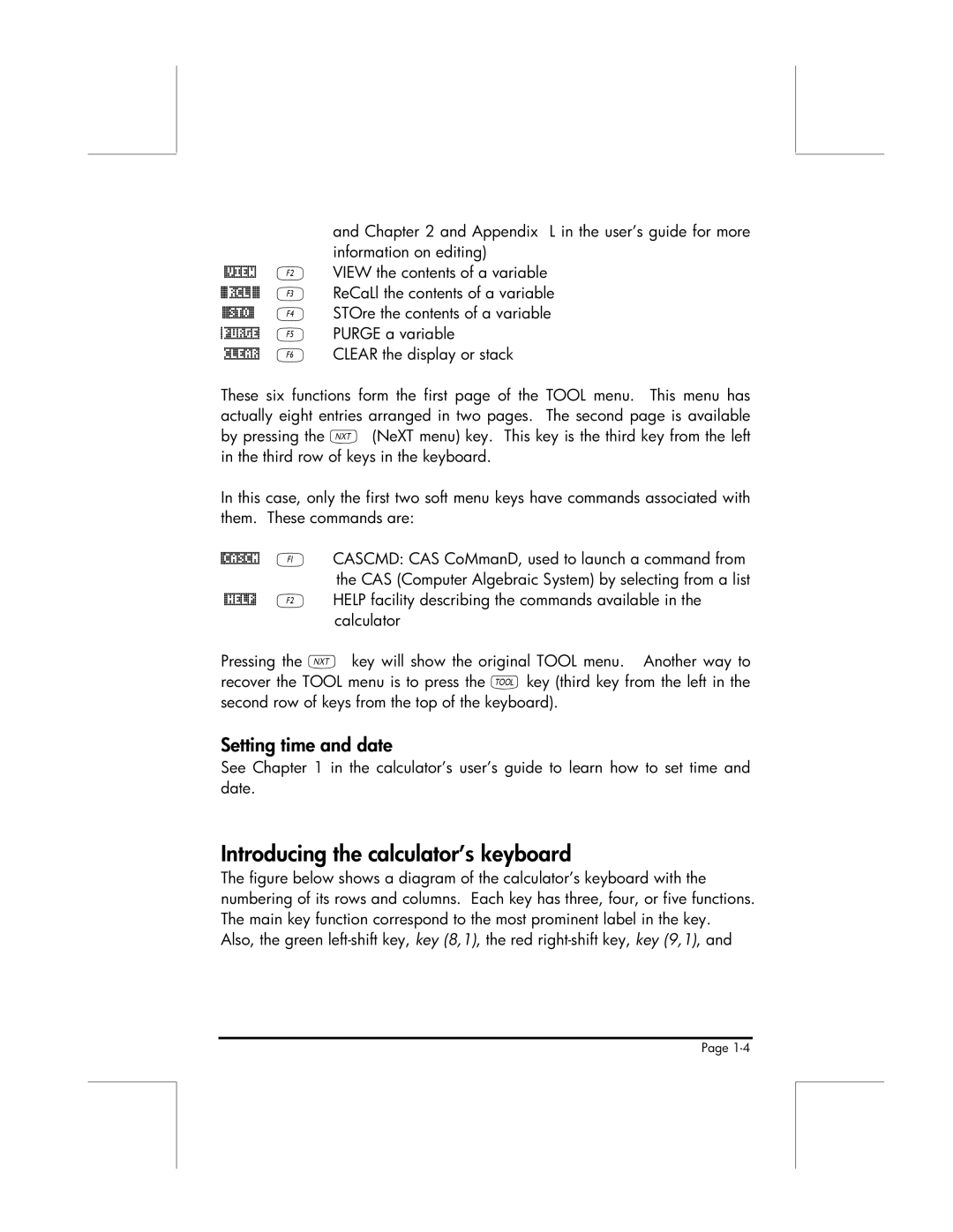 HP 49g manual Introducing the calculator’s keyboard, Setting time and date 