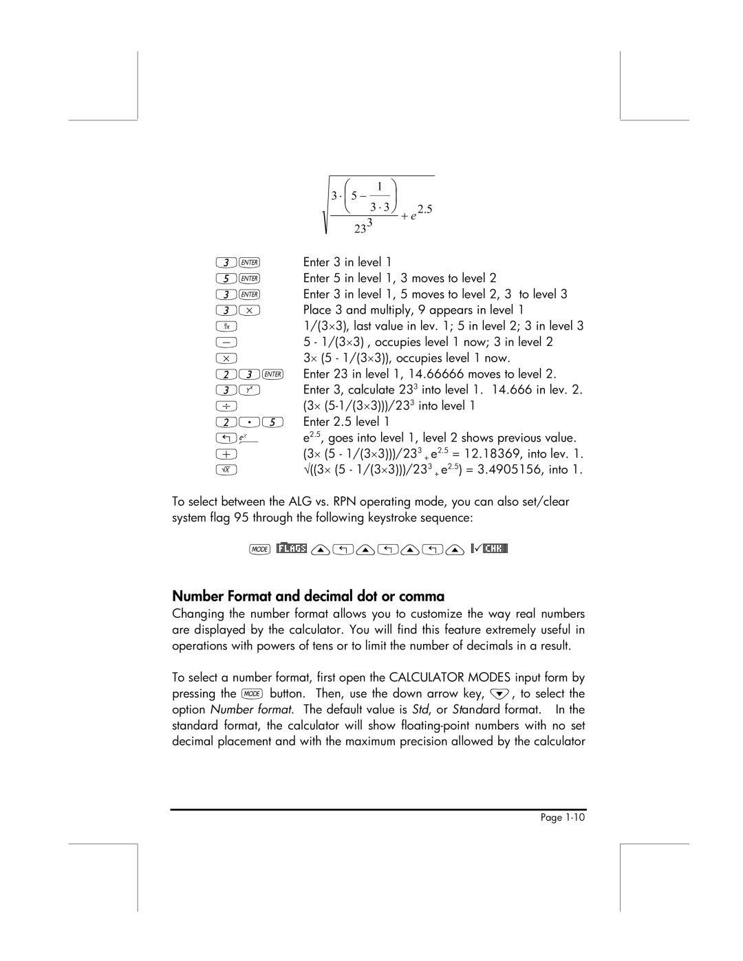 HP 49g manual Number Format and decimal dot or comma 