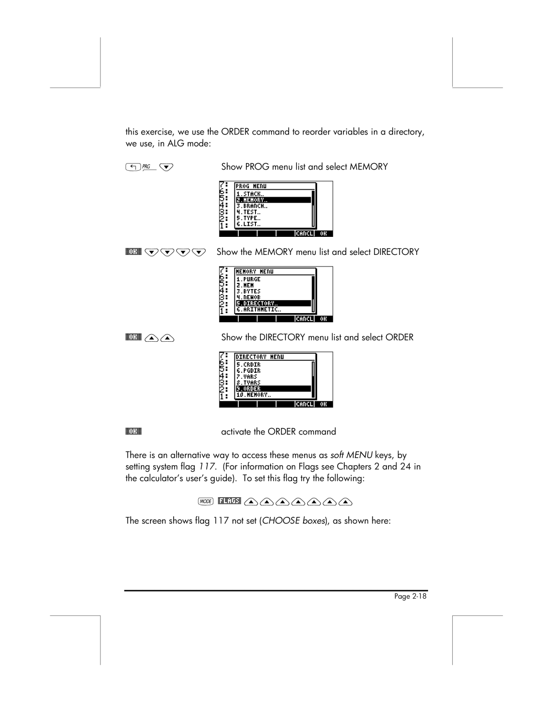 HP 49g manual Show Prog menu list and select Memory 