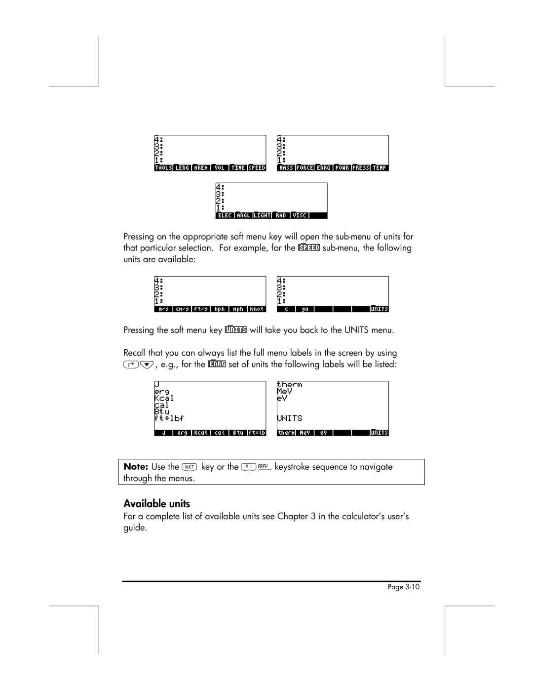 HP 49g manual Available units 