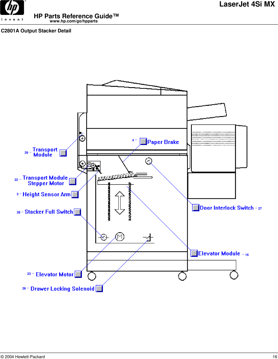 HP 4SI MX manual C2801A Output Stacker Detail 