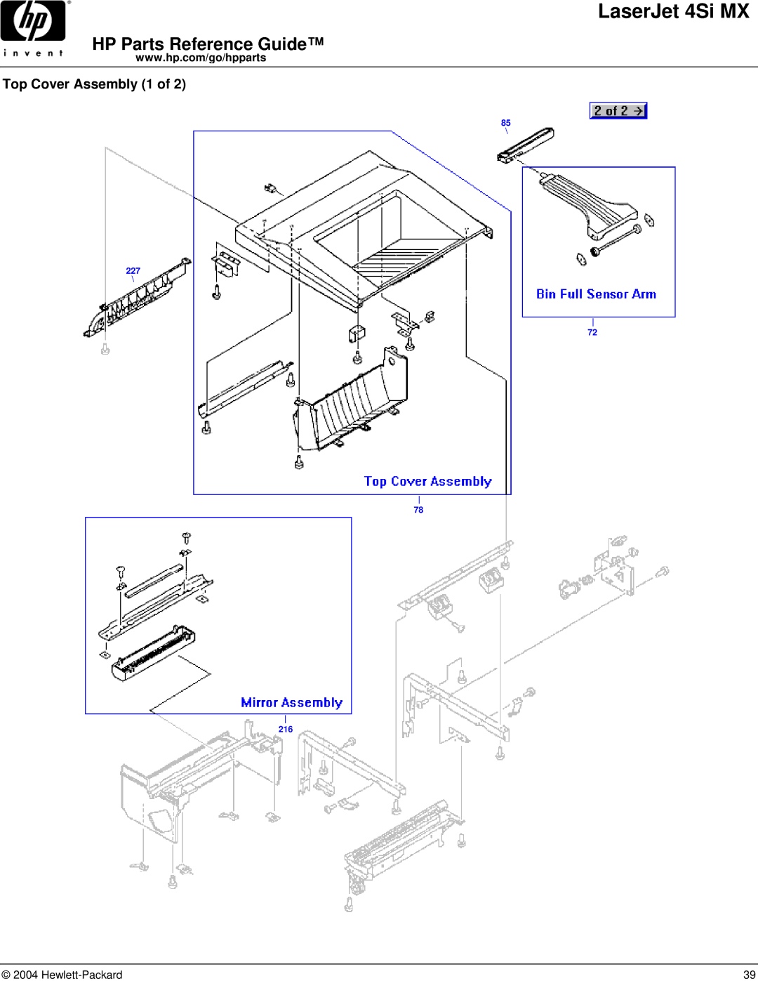 HP 4SI MX manual Top Cover Assembly 1 