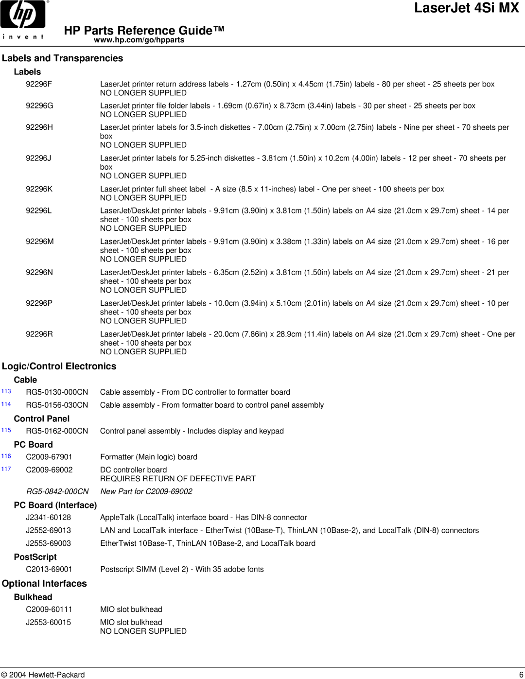 HP 4SI MX manual Logic/Control Electronics, Optional Interfaces 