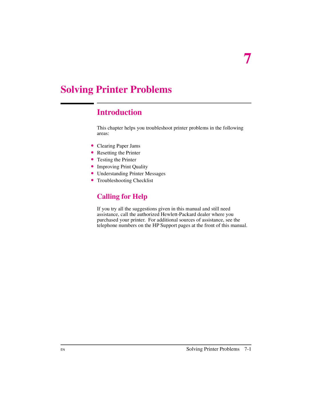 HP 5M manual Solving Printer Problems, Calling for Help 