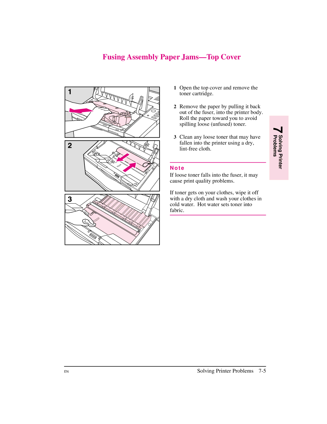 HP 5M manual Fusing Assembly Paper Jams-Top Cover 