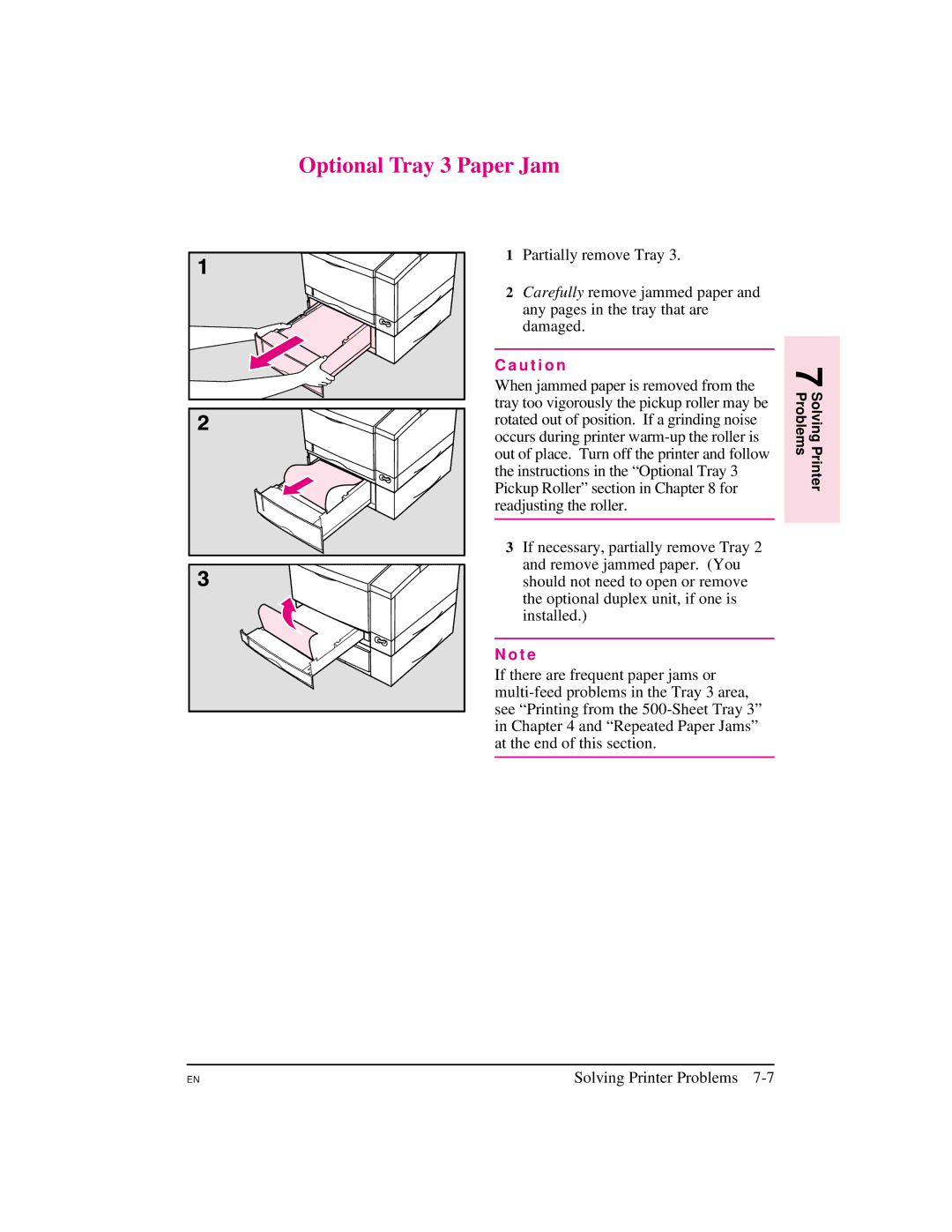 HP 5M manual Optional Tray 3 Paper Jam 