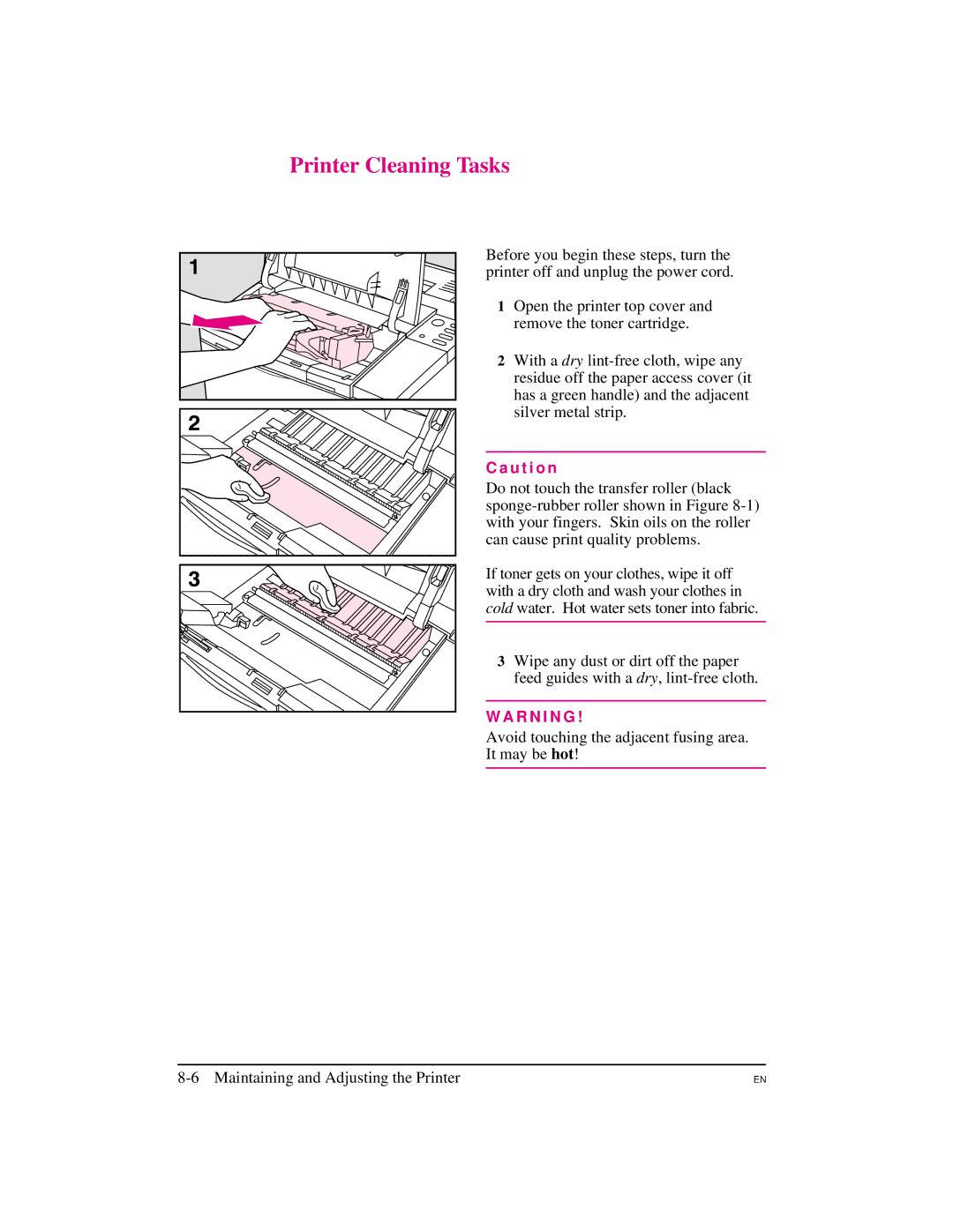 HP 5M manual Printer Cleaning Tasks 