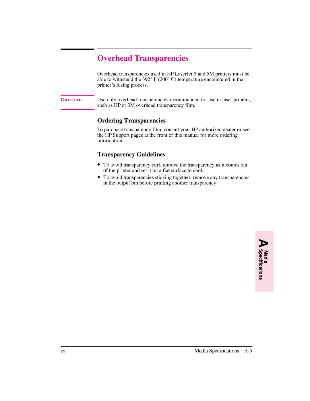 HP 5M manual Overhead Transparencies, Ordering Transparencies 