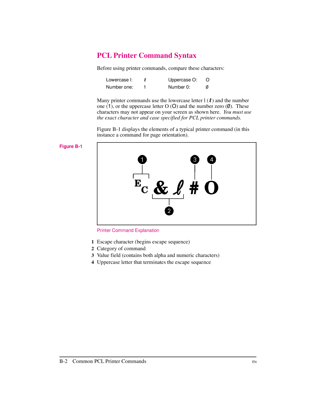 HP 5M manual PCL Printer Command Syntax, Before using printer commands, compare these characters 