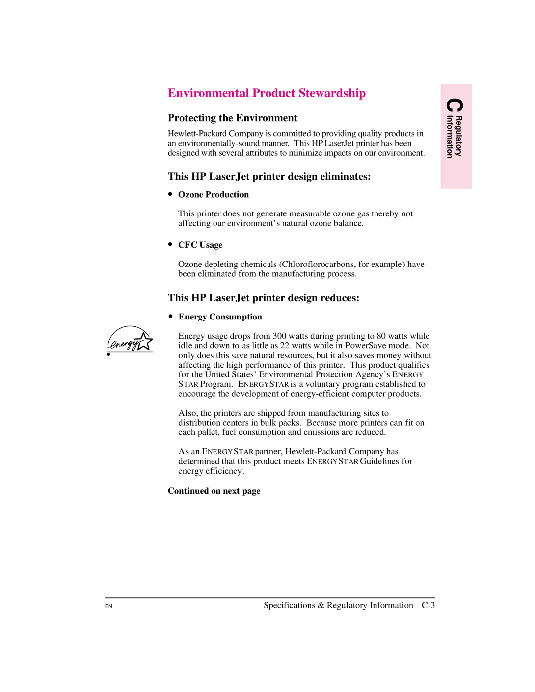 HP 5M manual Environmental Product Stewardship, Protecting the Environment, This HP LaserJet printer design eliminates 